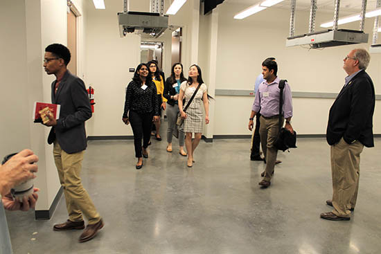 Members of the Soper group get a first look at their new lab on the tour of ISB.