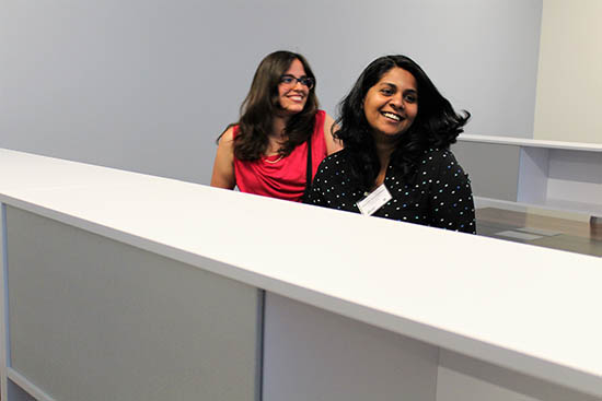 Soper group members Jenny Conner and Charuni Amarasekara are happy with the new student space in ISB.