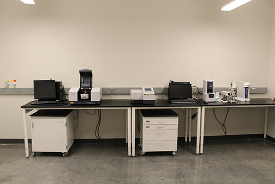 Surface characterization room with tables lined up